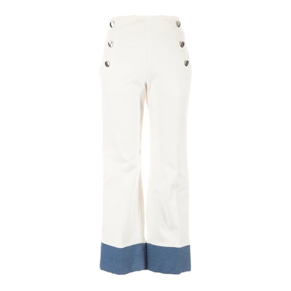 Vilagallo White Ankle Flare Sailor Jeans 42 US 10 Nautical Coastal Tailored Pant - Picture 1 of 10
